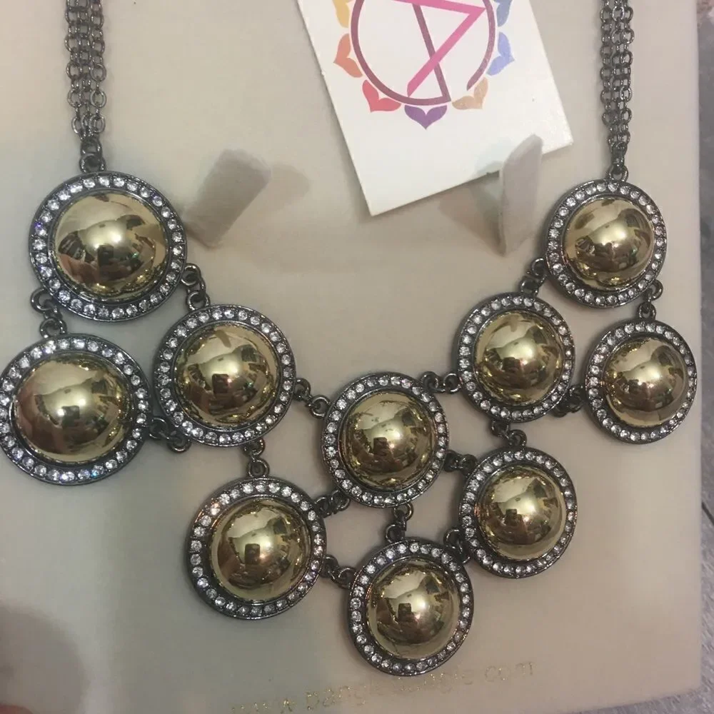 Amrita Singh Gold Gunmetal Crystal Bib Necklace